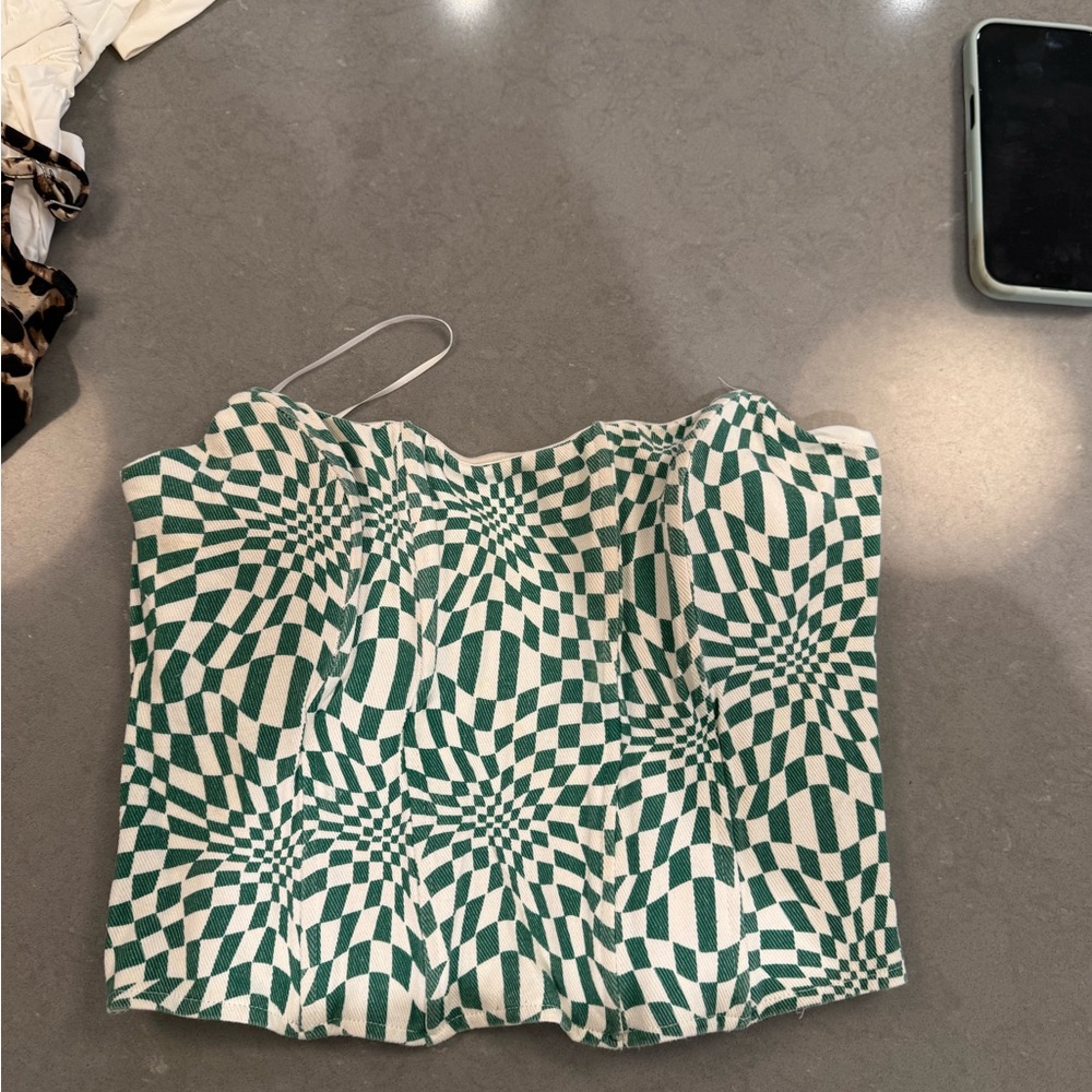 Green and White Checkered Women's corset top